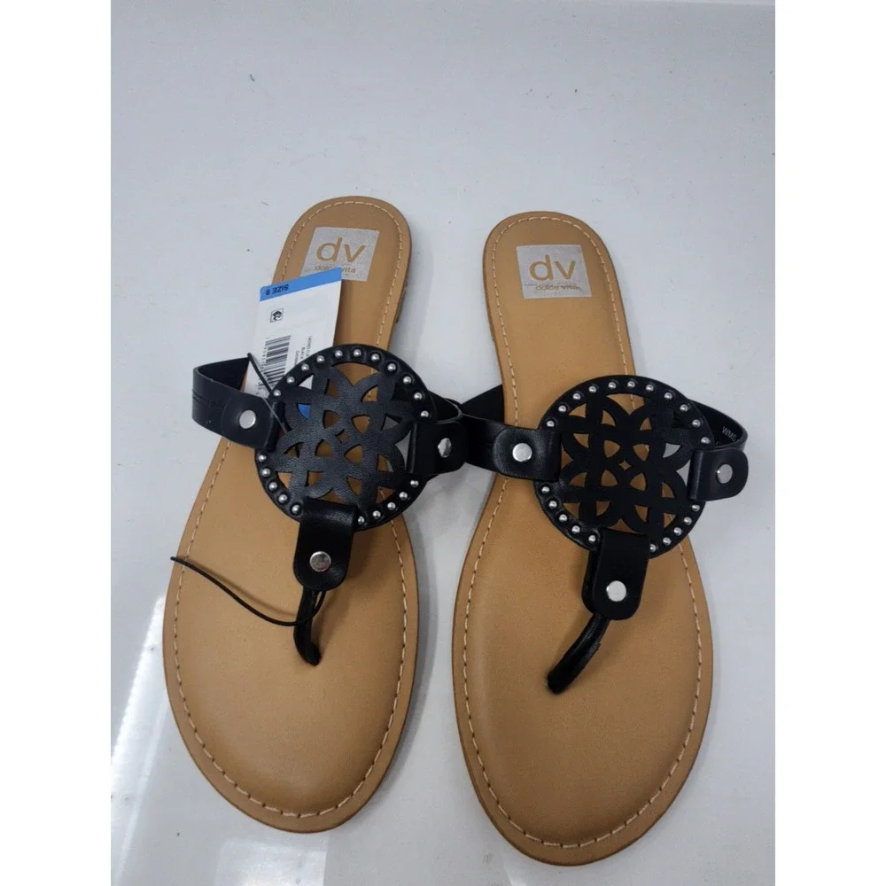 DV Dolce Vita Womens Studded Sandals Black Faux Leather Casual Size 9
